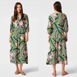Like New Max Mara Weekend Silk Jupiter Floral Green and Pink Maxi Dress Sz S